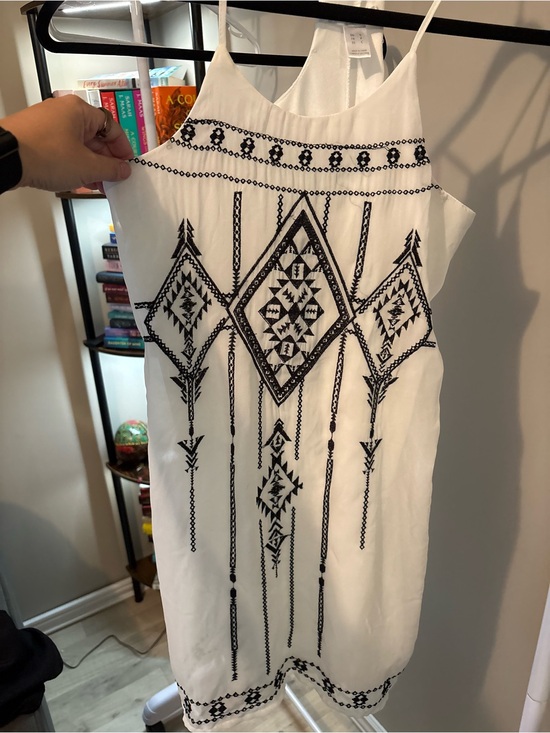 Streetwear Society Dresses & Skirts - Streetwear Society White Mini Dress with Black Embroidered Geometric Design